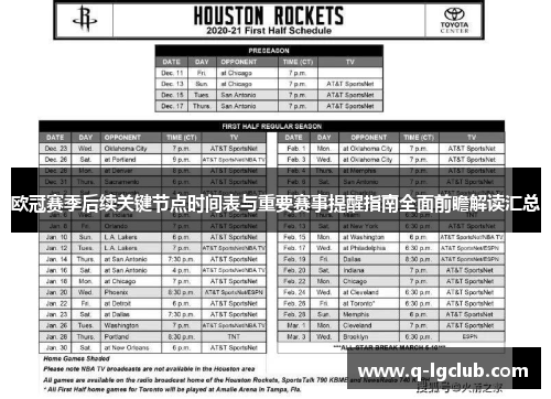 欧冠赛季后续关键节点时间表与重要赛事提醒指南全面前瞻解读汇总