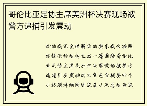 哥伦比亚足协主席美洲杯决赛现场被警方逮捕引发震动